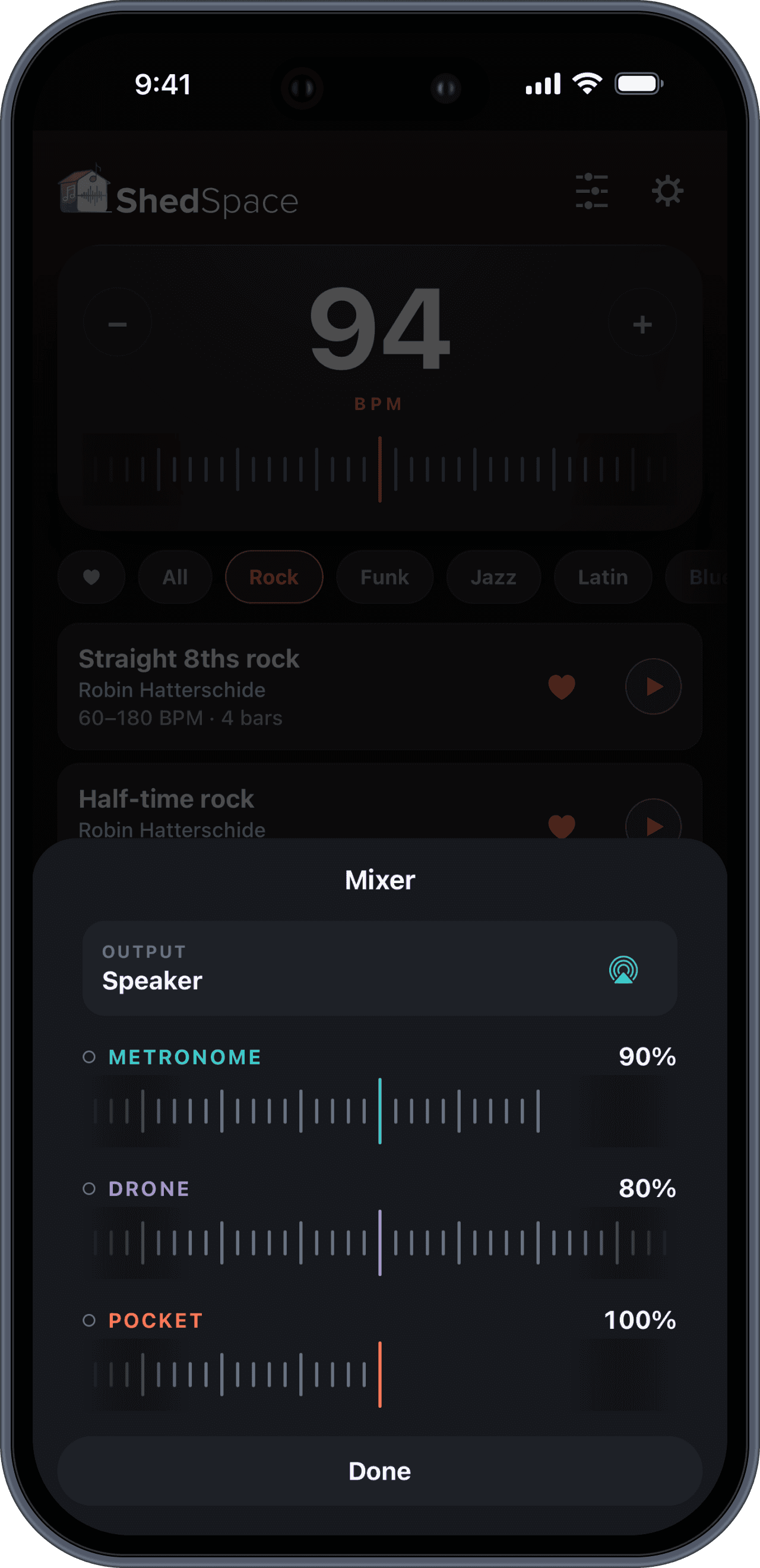 ShedSpace mixer and output routing on iPhone